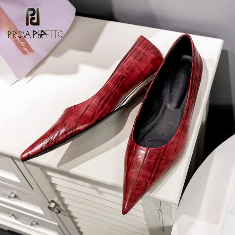 

Retro Metal Wedge Low Heel Women Grandma Shoe Pointed Toe Spring Summer Shallow Mouth Red Single Comfortable Sapatos 2024