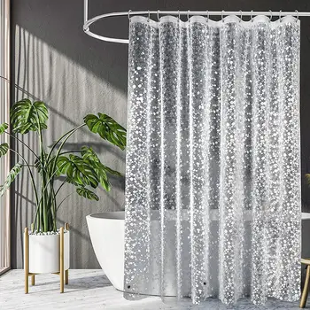 Tende da doccia Tenda da bagno in tessuto PEVA trasparente Stile moderno impermeabile con ganci Tenda da doccia per WC 200 cm 1