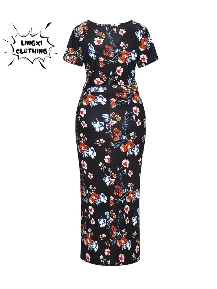 Pregnant Women's Dress Fashion Women's Printed Belt Breastfeeding Short Sleeve Spring/Summer Long Dress womens dresses