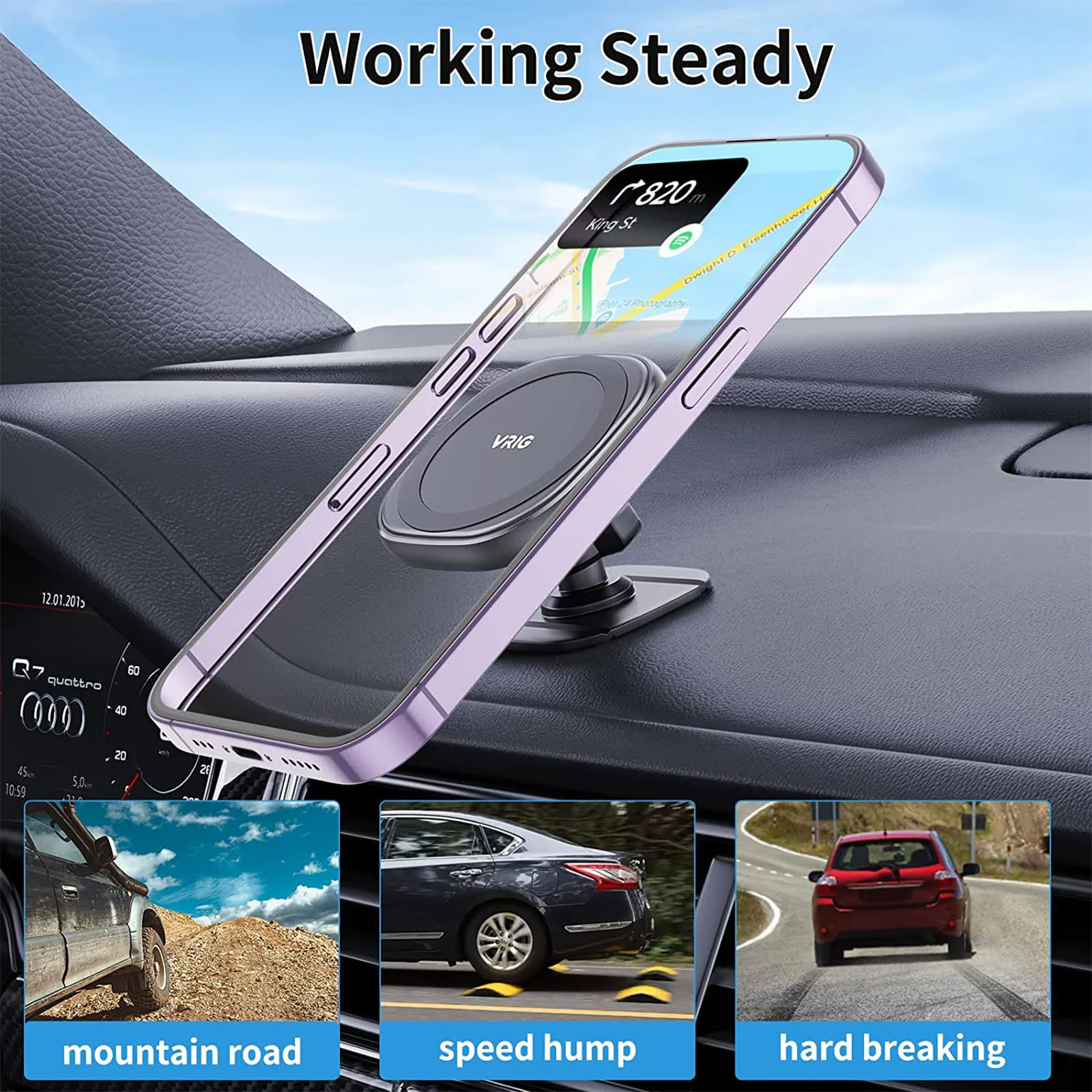 VRIG MG-06 Strong Pasting Magnetic Phone Holder for Car Easily Install 15N Strong Magnets for iPhone 14 13 12 HUAWEI Samsung