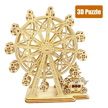 DIY wycinanie laserowe 3D drewniane Puzzle diabelski młyn karuzela Model mechaniczny zestawy rzemieślnicze montażowy dekoracja biurka na prezent na Boże Narodzenie