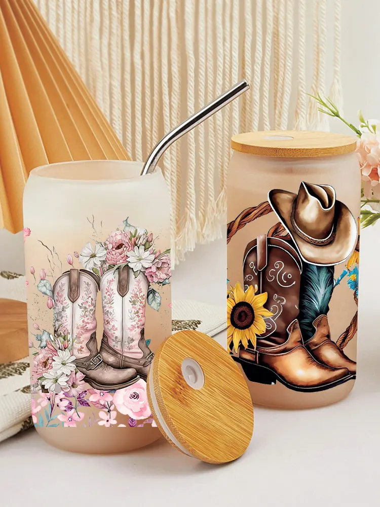 UV DTF Transfer Sticker Cowboy Cow 16oz Libbey Glasses Wraps Bottles Cup Can DIY Waterproof Decals dtf transfer sticker