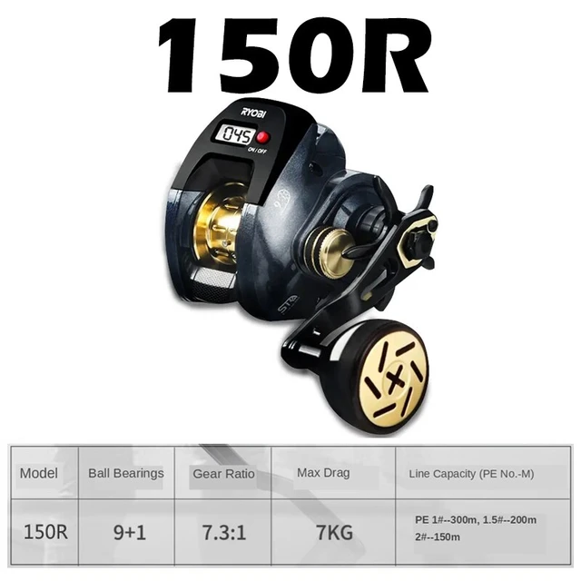 RYOBI 150R Digital Line Counter Ultralight Baitcast Fishing Reel 7KG Max  Drag 9+1 BB