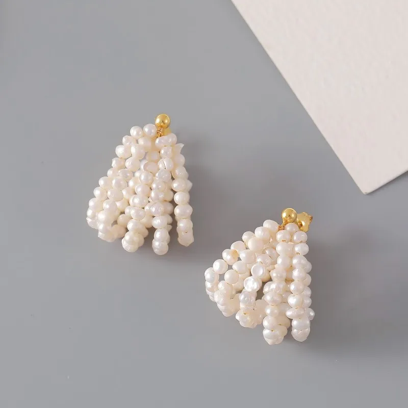 Pearl earrings High fashion sense Multi-layered pear Vintage Niche temperament Natural freshwater pearls Ladies' earrings