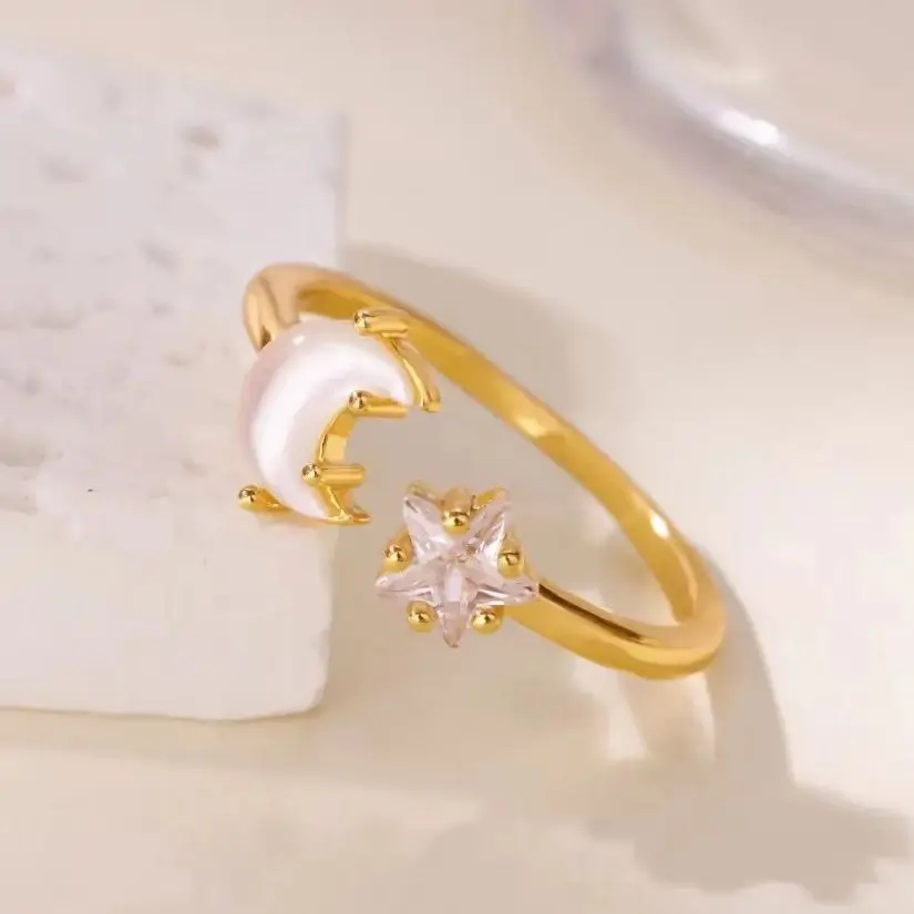 Zircon Star Rings for Women Gold Adjustable
