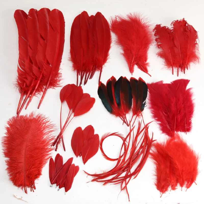 Red Feathers Goose Rooster Plumas DIY Crafts Jewelry Headdress Decoration Wedding Needlework Handicraft Accessories rooster feathers goose feathers craft feathers natural feathers