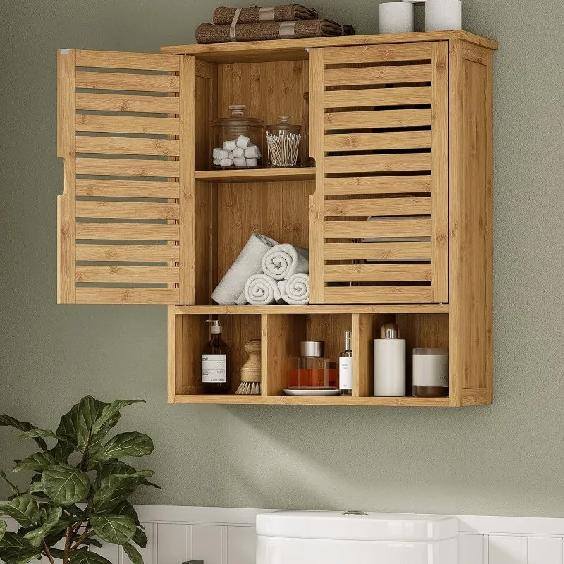 

Bathroom Wall Cabinet Wood Medicine Cabinets with 2 Doors & Adjustable Shelves Over The Toilet Storage Cabinet with