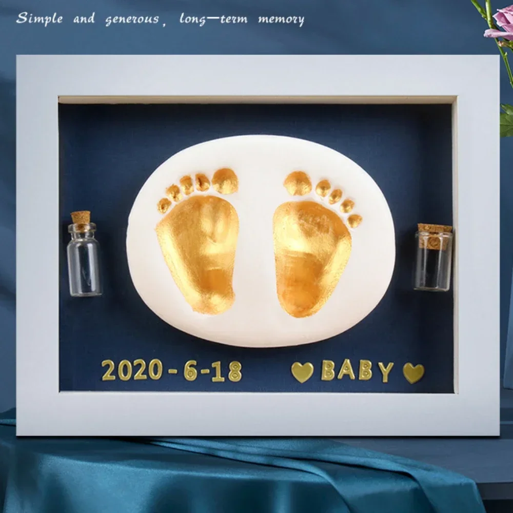 Newborn Full Moon 100 Days Commemorative Gift Baby Hand and Foot Prints Clay Photo Frame Souvenir