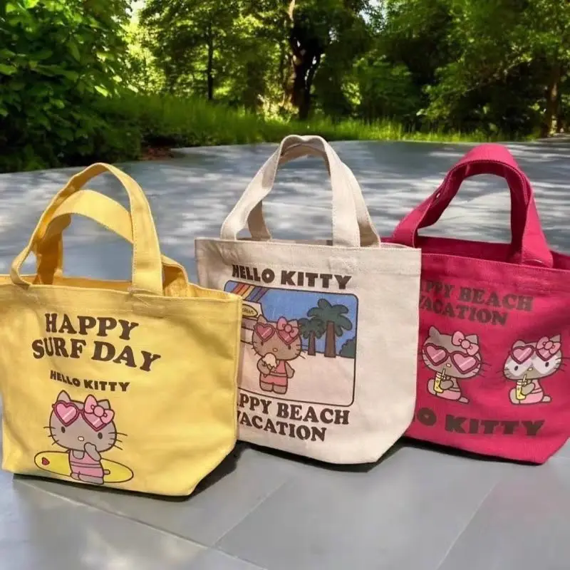 Anime Hello Kitty Hawaiian Style Canvas Bag Handbag Kt Cat Shoulder Bag Shopping Tote Bag Cartoon Shopping Bag Decoration Gifts 1