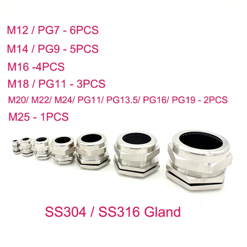 PG Type 304 Stainless Steel Cable Gland IP68 Metal Waterproof Fixing Joint PG7 PG16 PG25 M32 M25 Nickel Coated Connector M12 M16