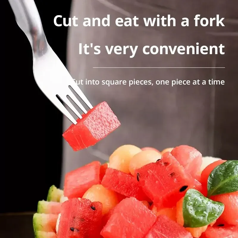 Watermelon Slicer 2In1 Portable Fork Cutter Knife Stainless Steel Kitchen Fruit Cutting
