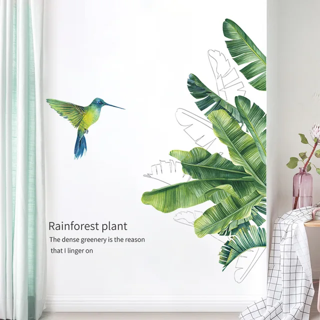 Removable Tropical Leaves Flowers Bird Wall Stickers Bedroom Living Room Decoration Mural Decals Plants Wall Paper Home Decor 17