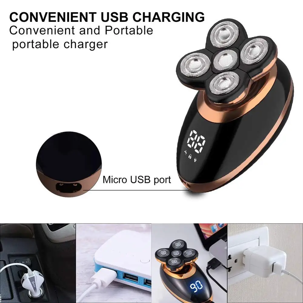 Electric Shaver Electric Razor Rotary Beard Trimmer Rechargeable Shaving Machine for Men Beard Razor Waterproof 5-Blade