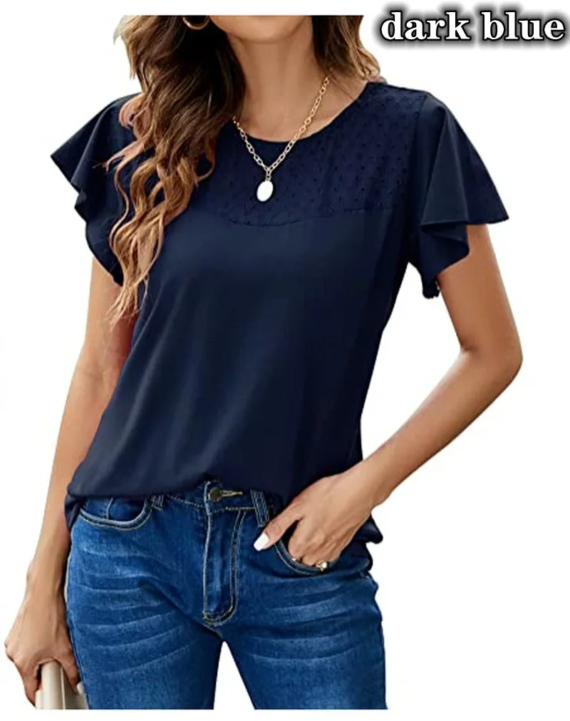 2023 Women Summer New Top Fashion Loose Casual Simple Round Neck Short Sleeve Underlay T-Shirt Loose Versatile Solid Color Top 5