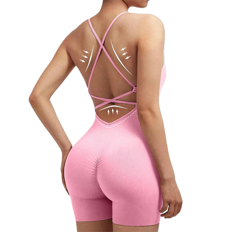 thumbnail image 1 of 2024 Sujetador deportivo de una pieza acolchado con control de abdomen, top de fitness acanalado de secado rápido, mono de tirantes para mujer, mono sin costuras, 1 of 5