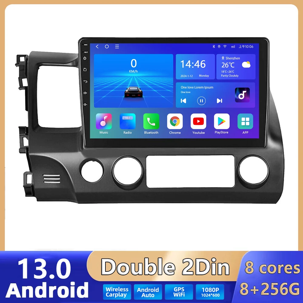 

Мультимедийная магнитола для Honda Civic 8 2005-2012, стерео-система на Android 13, 10 дюймов, с видеоплеером, BT, GPS, типоразмер 2DIN, без DVD