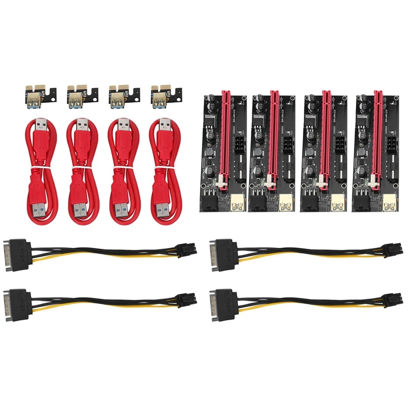 

4Pcs VER009 USB 3.0 PCI-E Riser VER 009S Express 1X 4X 8X16X Extender Riser Adapter Card SATA 15Pin To 6 Pin Power Cable