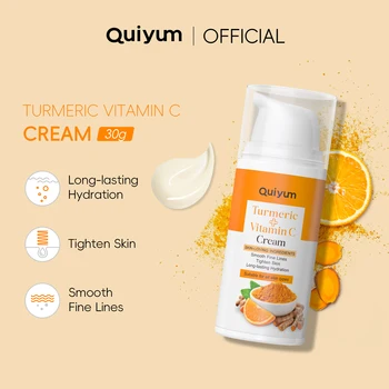 QUIYUM Turmeric Vitamin C Face Cream Tighten Pores Moisturizer Smooth Wrinkles Reduce Dullness 30g
