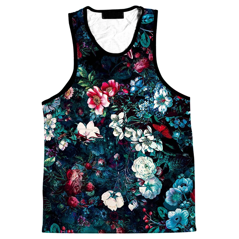 3D Flower Printed Tank Top Quick Drying Gym Clothing Mens Vest Summer Sportswear Undershirt Harajuku Fashion Streetwear Tops 6XL