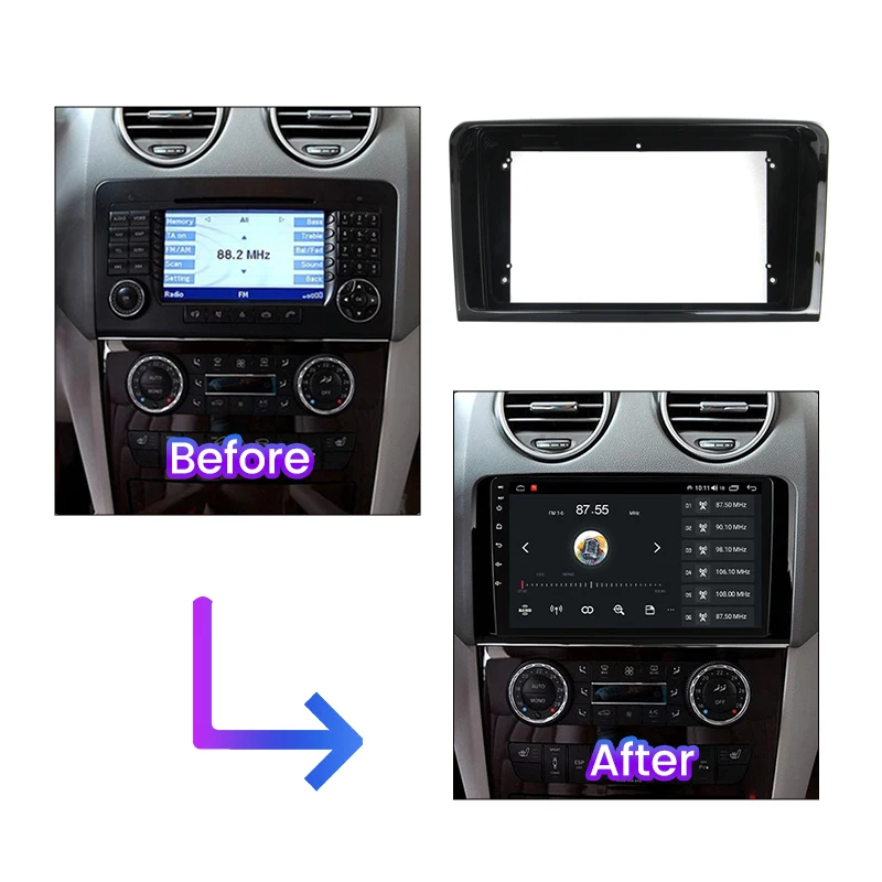 9inch Android Car Radio Fascia Adapter For Mercedes Benz ML GL ML350 GL320 X164 2005-2009 Headunit Frame Harness Dash Fitting