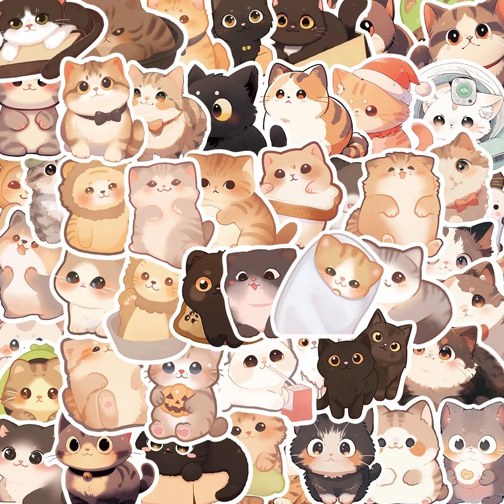 10/30/50pcs Cute Cartoon Cat Aesthetic Stickers Funny Kawaii Decals Laptop Notebook Phone Suitcase Stationery Sticker Kids Toys stationery a5 notebook aesthetic