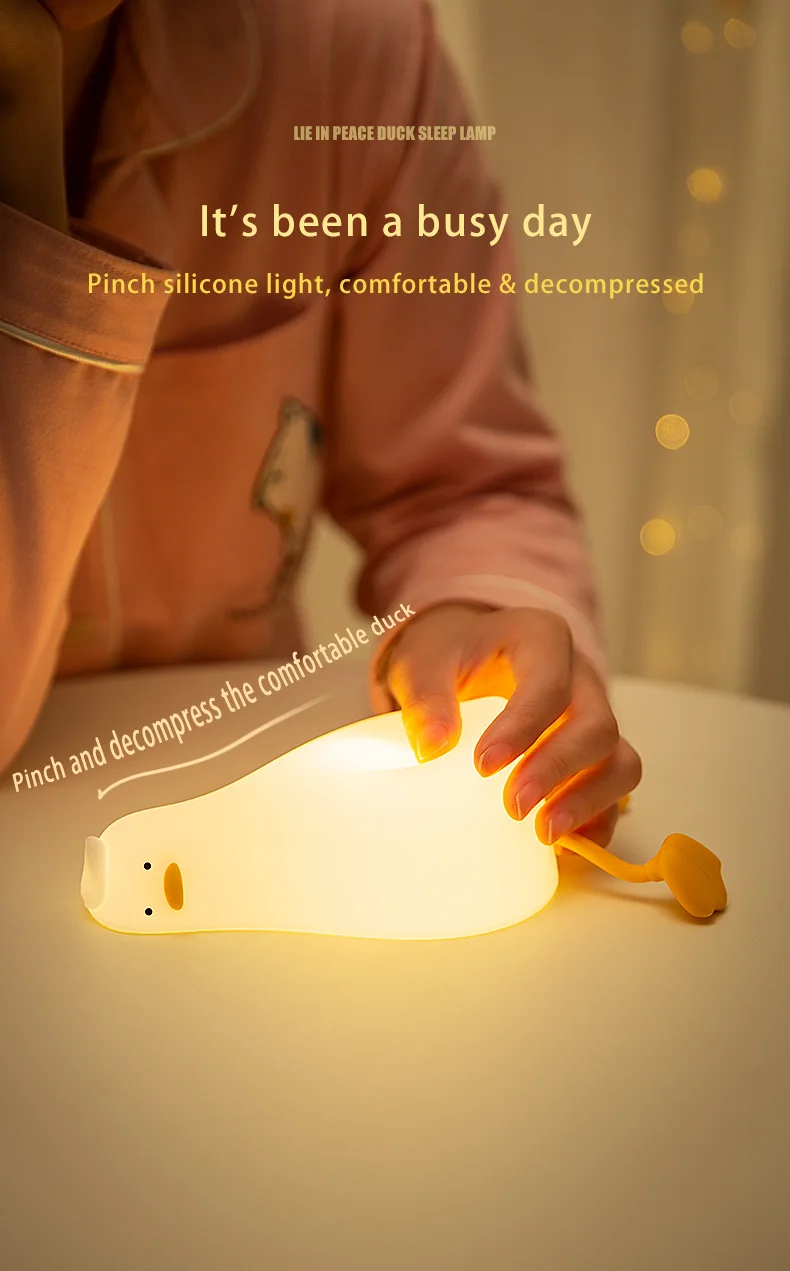 Duck Rechargeable Led Night Light Pat Silicone Lamp Bedside Cartoon Cute Nightlights For Home Room Decor