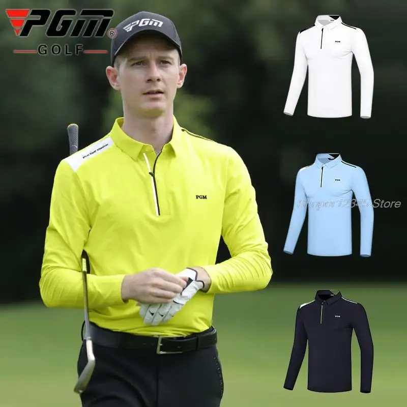 

PGM Golf Men's Long Sleeved T-shirt Male Sweat Wicking Windproof tops Male Polo Shirts Man Zipper Collar Warm Golf Clothing