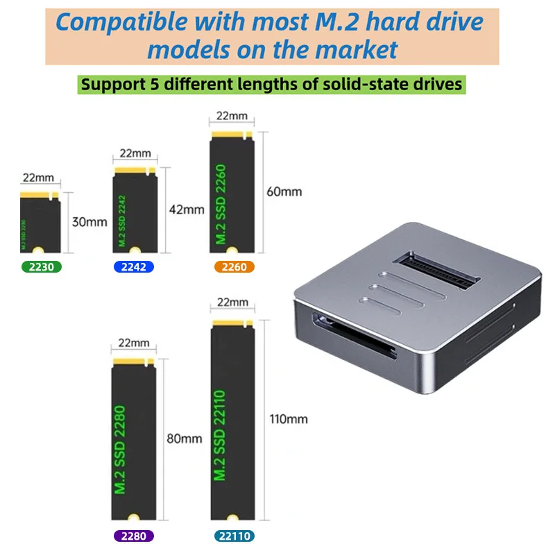 M.2 PCIE NVME SSD 하드 디스크 베이스 10Gbps 직접 연결 SSD 어댑터, SD 2.0 카드 또는 M2 SSD M 키&B+M 키 하드 드라이브 지원