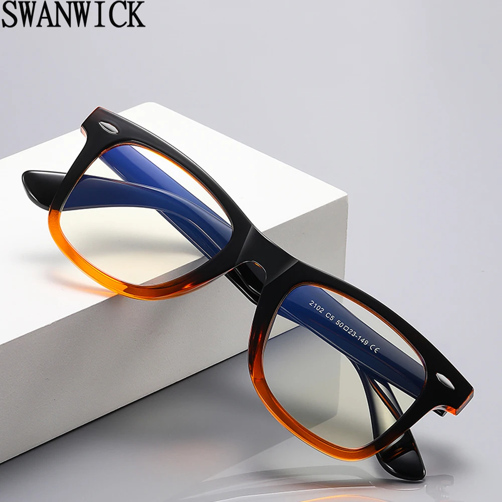 

Swanwick female tr90 anti blue light glasses suqare retro women clear lens acetate glasses frames optical men eyewear blue black
