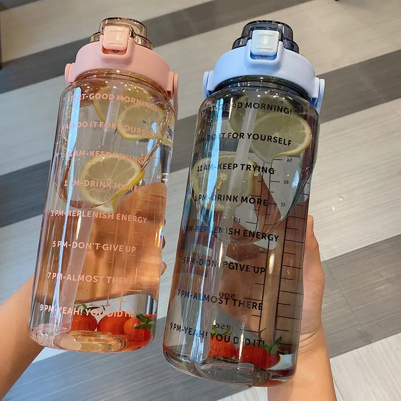 2 Liter Water Bottle Straw Female Jug Girls Portable Travel bottles Fitness Bike Cup Summer Cold Water Jug Time Marker water bottle,sports water bottle,sports bottle,stainless steel water bottle,plastic water bottle