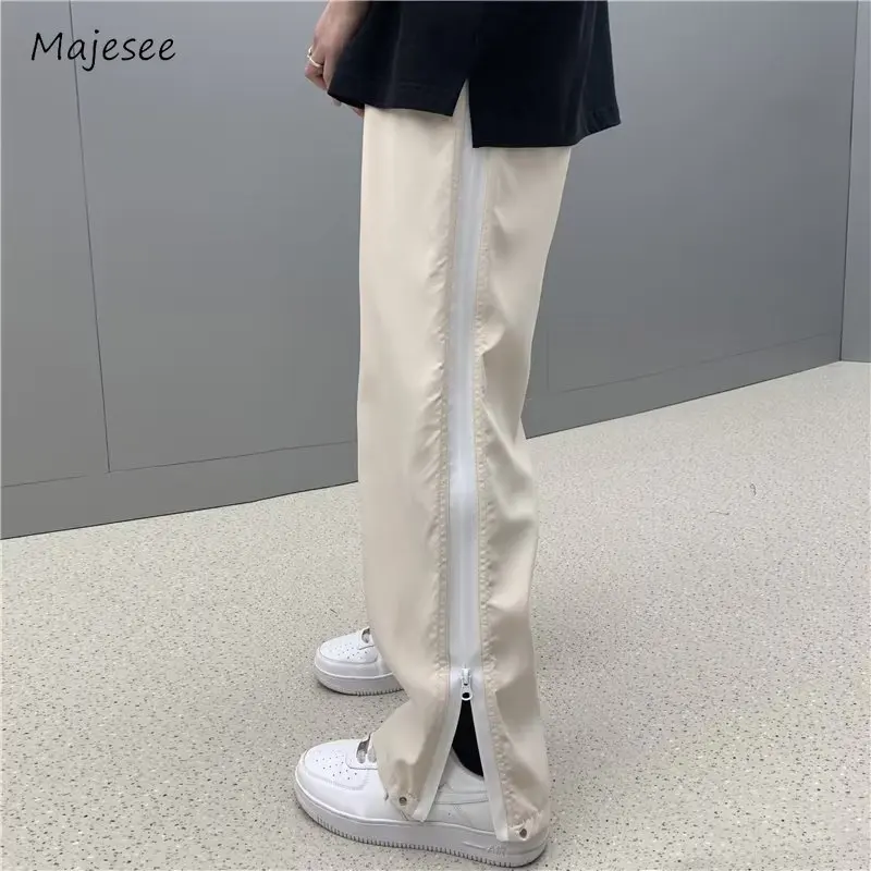 

Casual Pants Men High Street Teenagers Chic Popular All-match Outer Vibe Sporty Streetwear Hipster Side Zipper Design Trousers