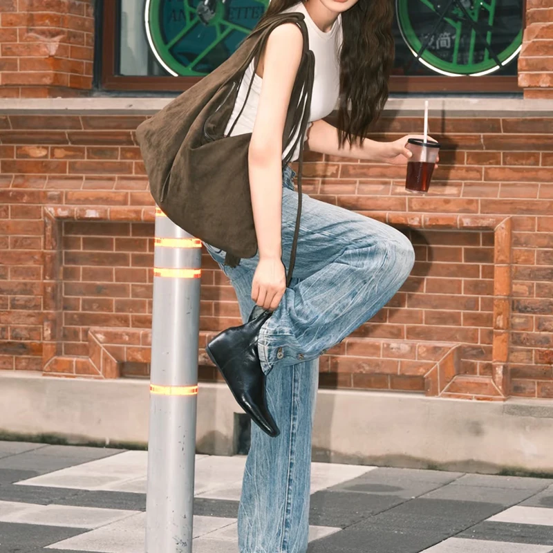 Vintage Suede New Large Capacity Women Tote Bag 2025 Autumn Winter Commute Shoulder Crossbody Bags Fashion Trend Underarm Bags