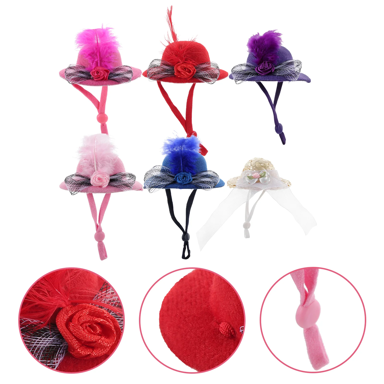 6 Pcs Miniature Toys Dressup Princess Hair Accessory Mesh Flower Hat Pet Hats for Crafts Mini Top Polyester Tiny Dolls