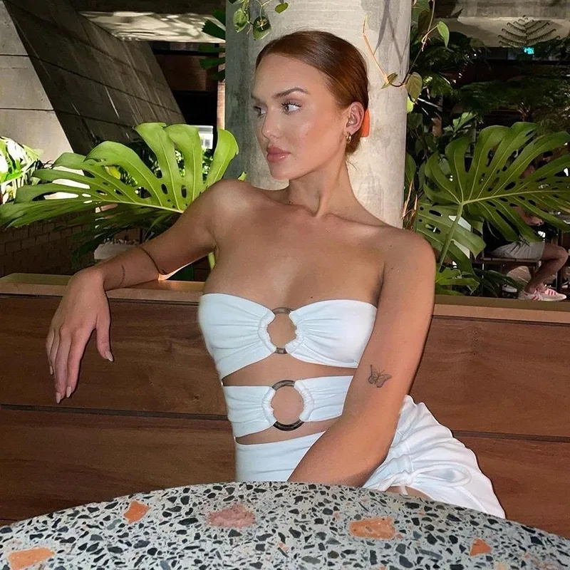 

2023 Summer New Women's One Shoulder Sexy Hollow Out High Split Wrap Hip Dress
