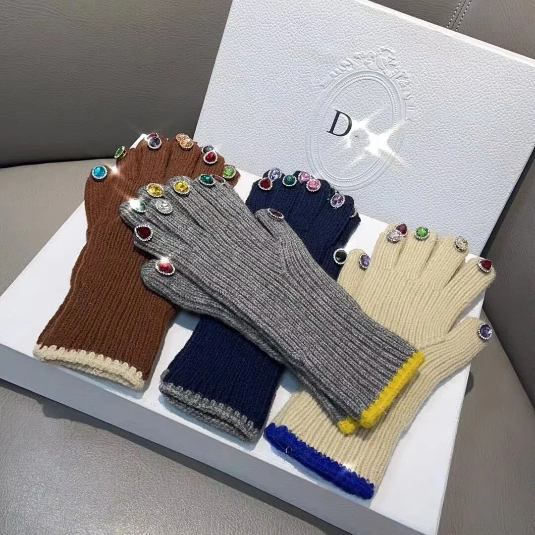 

Winter Gloves Women Touchscreen Diamond Knitted Mittens Thicken Warm Wool Cashmere Long Full Finger Gloves luvas guantes