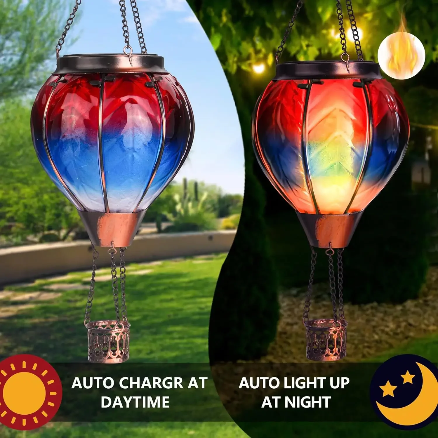 3PCS Christmas Outdoor Hanging Solar Lanterns 4 Color Hot Air Balloons Solar Power Decorative LightingFixtures Home Decoration