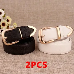 High - Quality Women's Gold Buckle Leather Belt - 95cm (Black - White)
