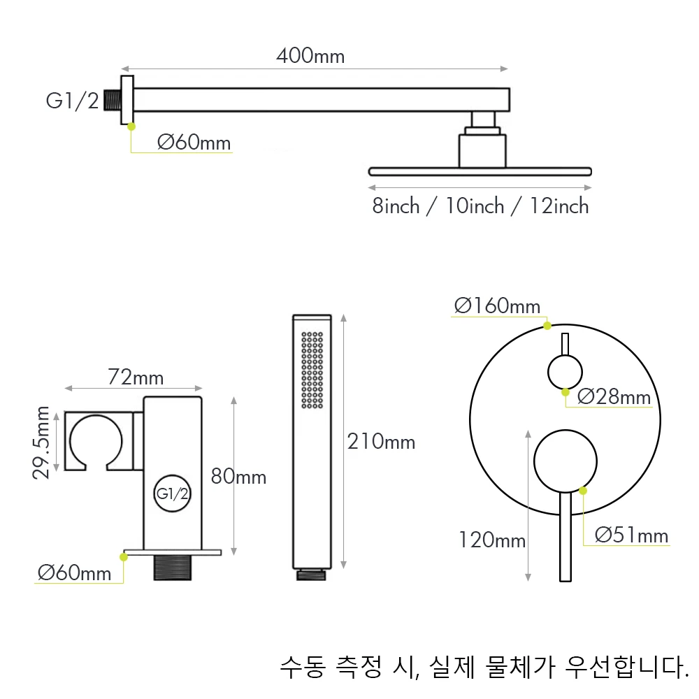 Bagnolux 샤워 세트 황동 드로잉 숨겨진 벽 교수형 상단 헤드 및 핸드 커튼 두 가지 기능 핫 콜드 혼합 욕실 수도꼭지