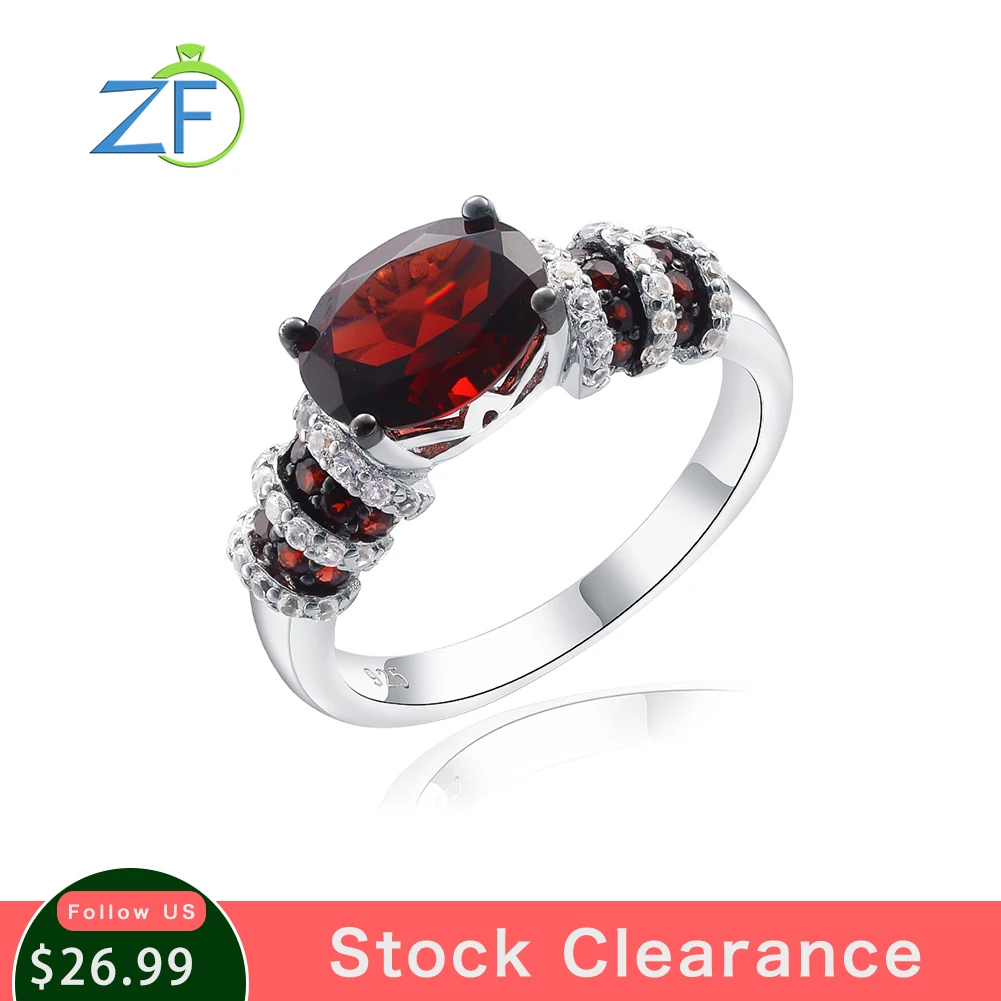 

GZ ZONGFA Genuine 925 Sterling Silve Red Rings for Women Natural Garnet 2.4ct Gemstone Fashion Party Fine Jewelry