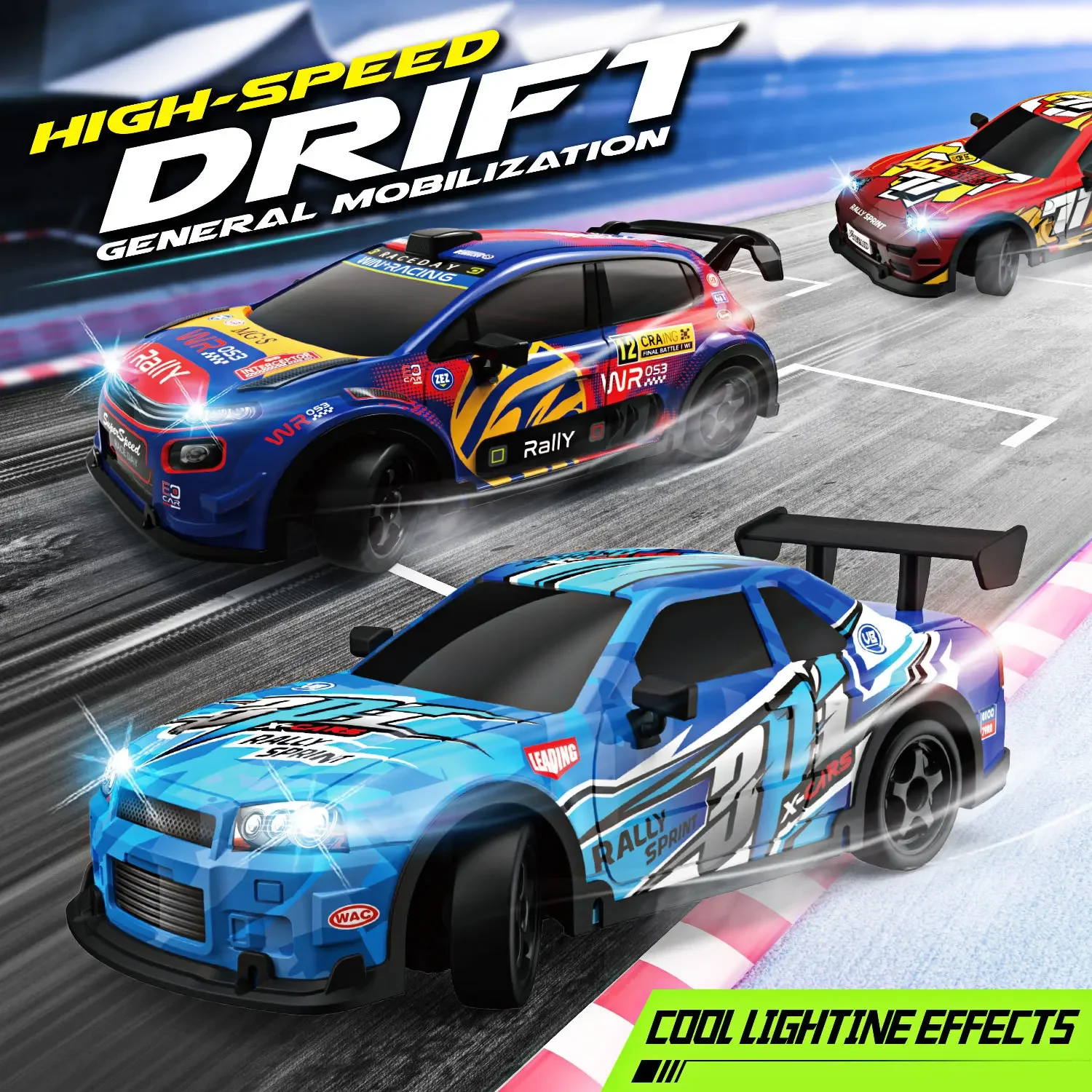 1/18 Rc Car Glow In Dack 2.4G Radio Remote Control Sports Cars Children Racing High Speed Drive Vehicle Drift Boys Girls Toys