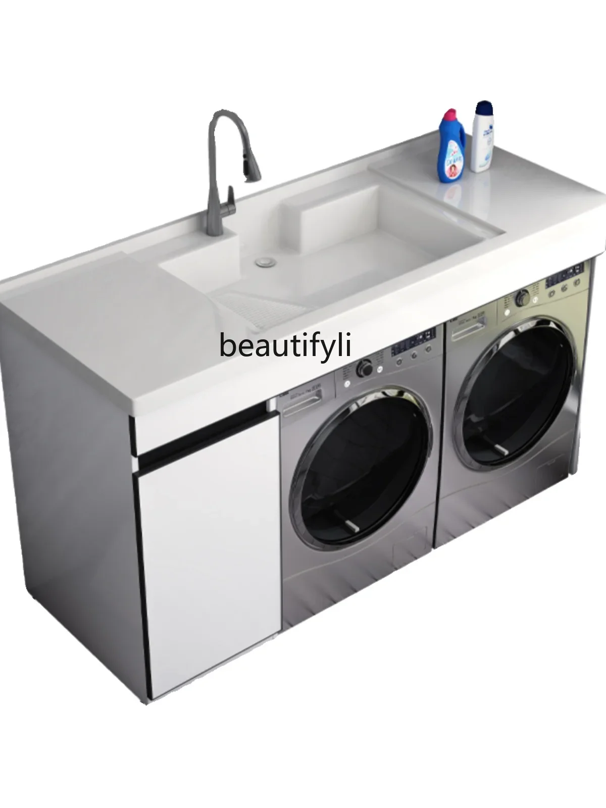 

Balconyhoneycomb aluminum washing machine integrated cabinet small apartment laundry table with washboard combination wash basin