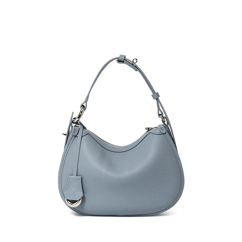 The First Layer of Cowhide Underarm Shoulder Bag 2026 New Niche Design Minimalist Blue Fashion Soft Leather Hand Saddle Bag 3