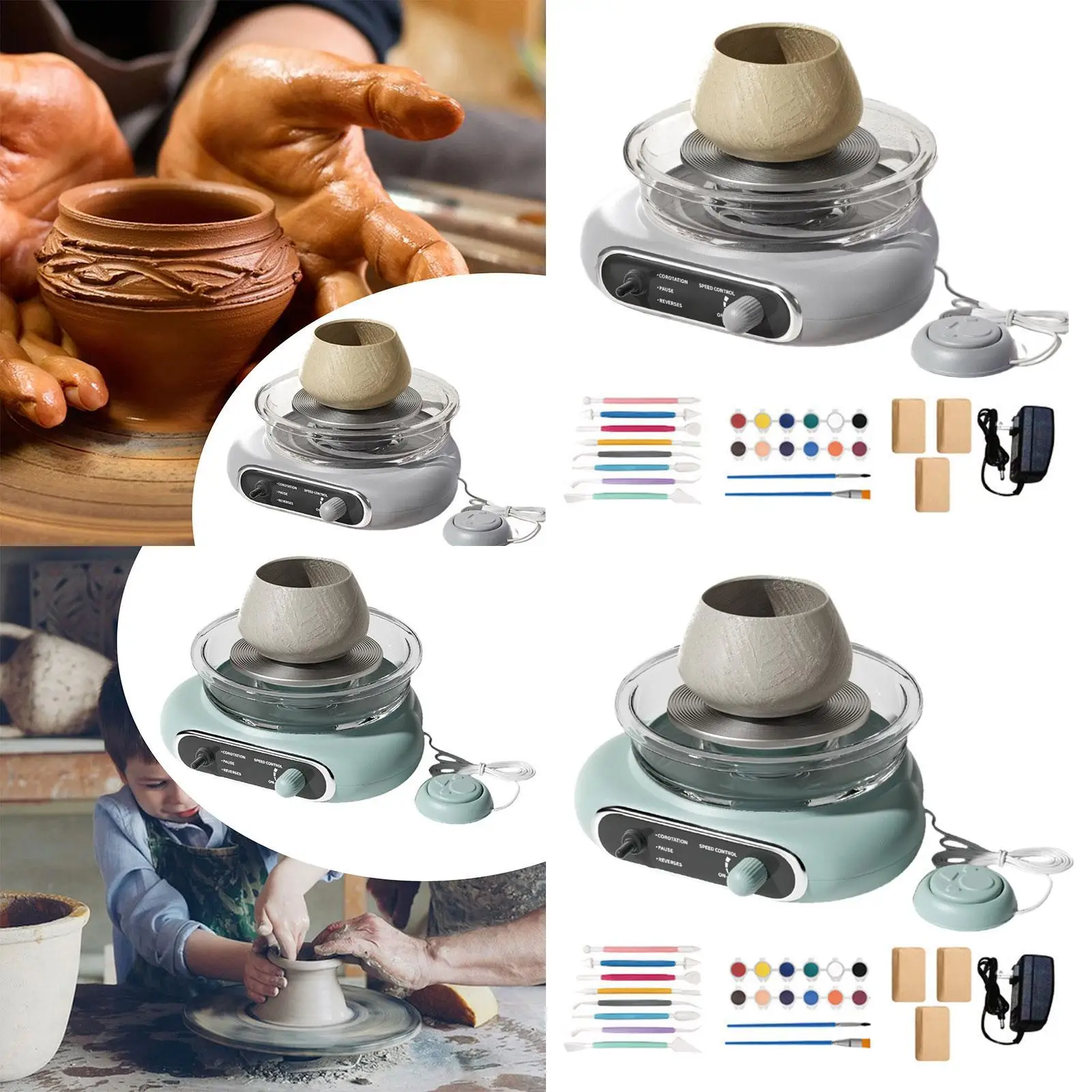 Mini Pottery Wheel Kit with Foot Petal Detachable Basin Turntable Two Way Rotation for Kids Adults Beginners DIY Craft Projects