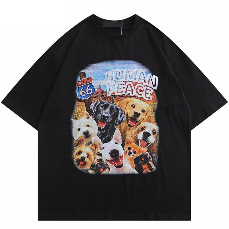 

2022 Men T-Shirt Hip Hop Streetwear Dogs Letter Printed T Shirt Harajuku Cotton Casual Tshirt Summer Short Sleeve Tops Tees