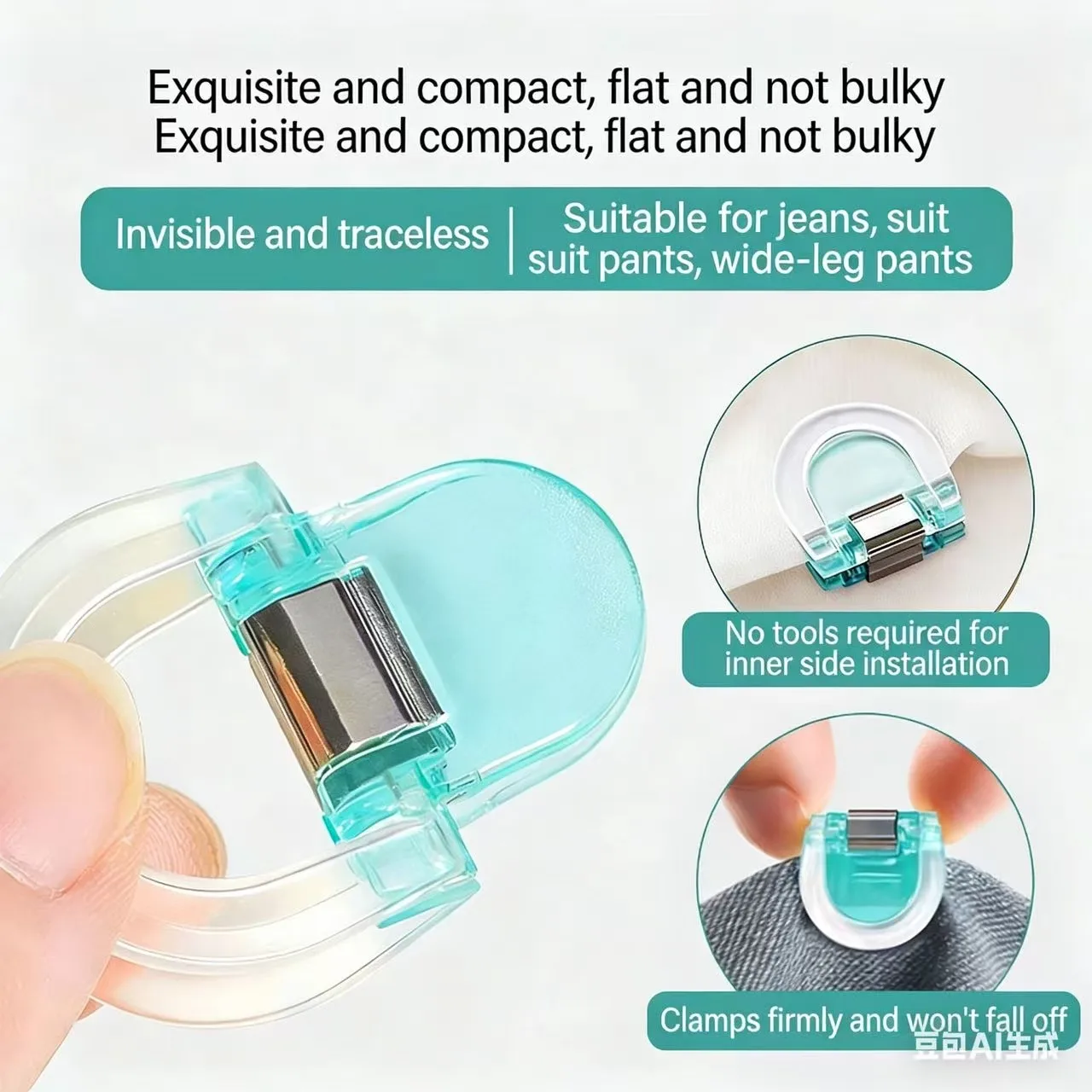 6개입 무봉제 바지 밑단 클립 - 청바지 와이드 팬츠용 미끄럼 방지 바지 고정기, 랜덤 색상, 재사용 가능한 허리 커프스