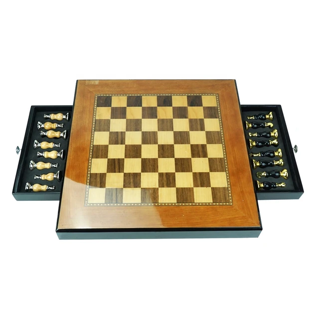 Source Wood chess game set luxury gold chess set decorative