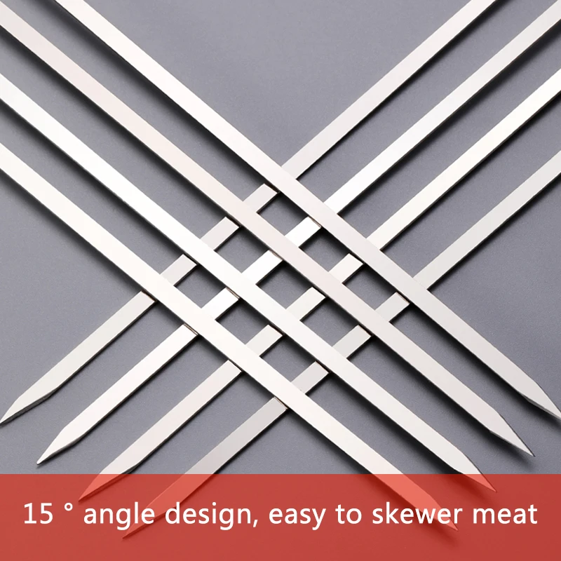 Wooden handle anti-scalding barbecue skewers can be reused 304 stainless steel metal barbecue skewers wide