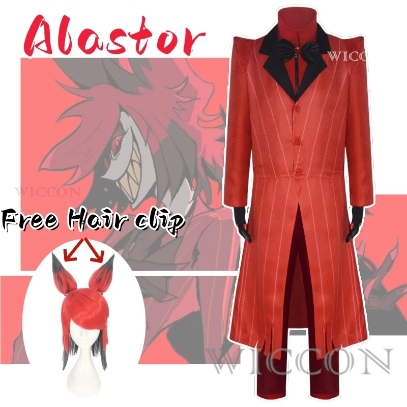 

Alastor Anime Cosplay Costume Clothes Wig Free Hair clip Uniform Cosplay Radio Demon Strawberry Pimp Demon Lord Halloween Party