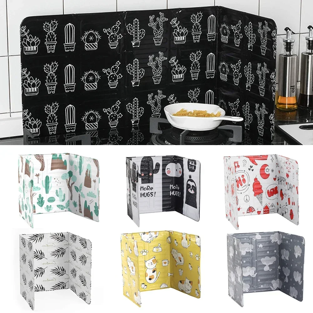 Cartoon Scald Proof Board Wall Tile Protector Foldable Anti Oil Splatter Shield Guard Aluminum Foil Oil Splash Screen Cover oil splash shield