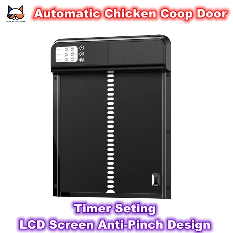 

Automatic Chicken Coop Door Opener with Timer Seting & LCD Screen Anti-Pinch Design Full Aluminum Door for Chicken House